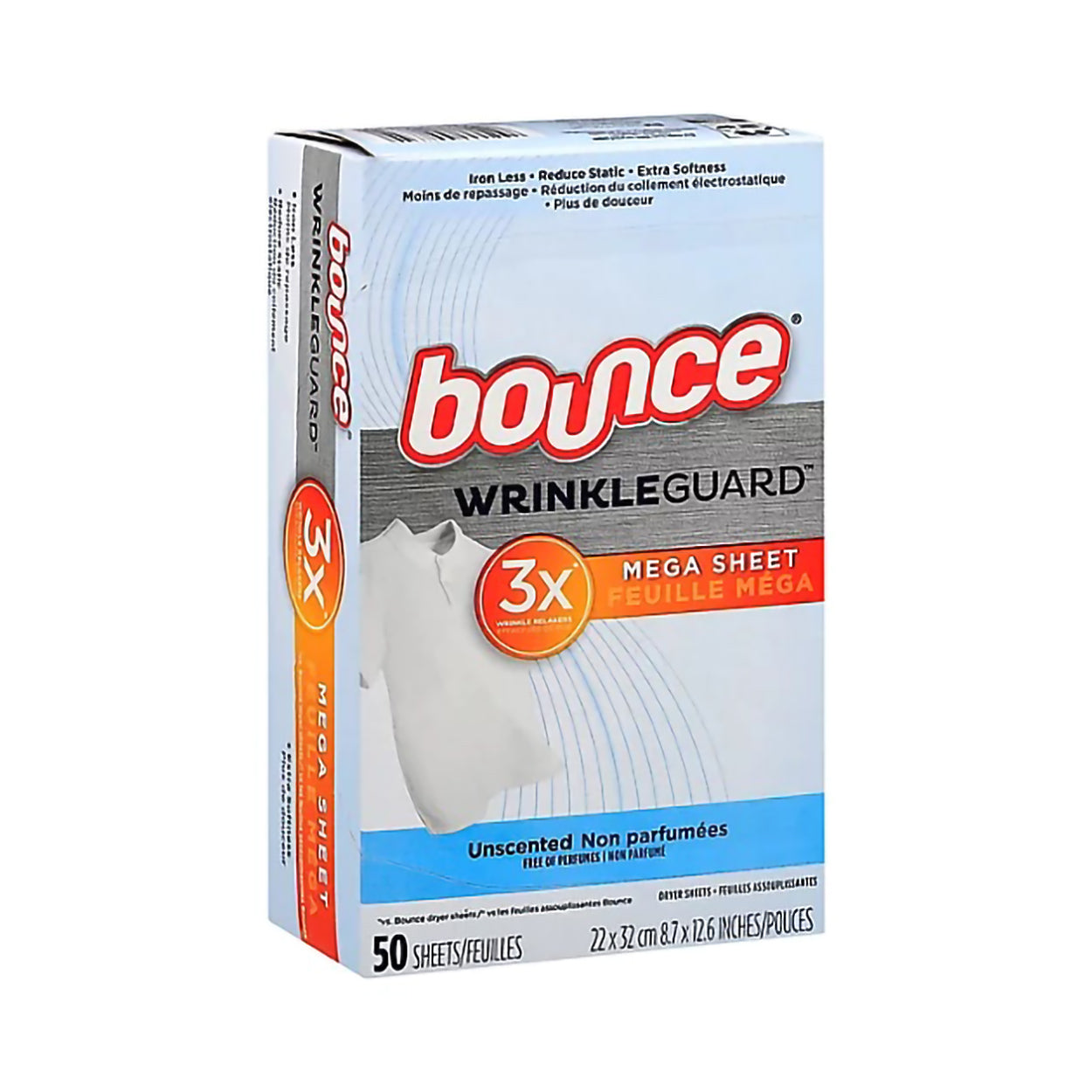 Bounce Wrinkle Guard Dryer Sheets Unscented – 50pc