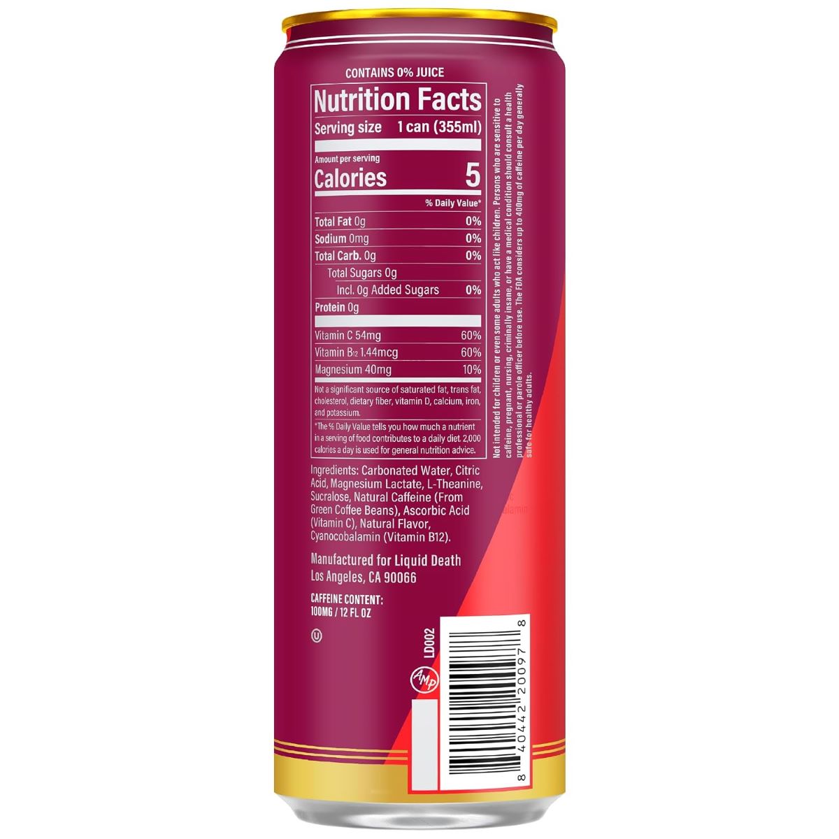 Liquid Death Sparkling Energy Murder Mystery Zero Sugar 355ml
