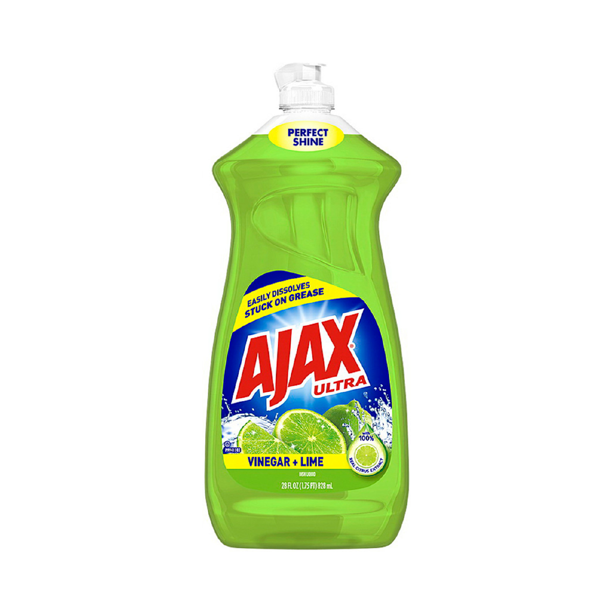 Ajax Ultra Triple Action Dishwashing Liquid - Vinegar & Lime Scent – 828 mL