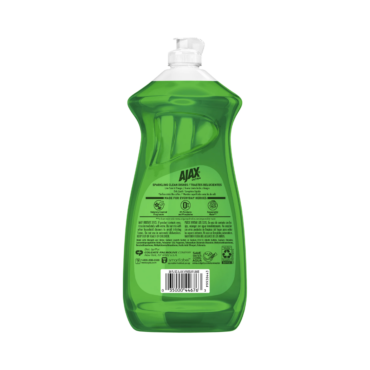 Ajax Ultra Triple Action Dishwashing Liquid - Vinegar & Lime Scent – 828 mL