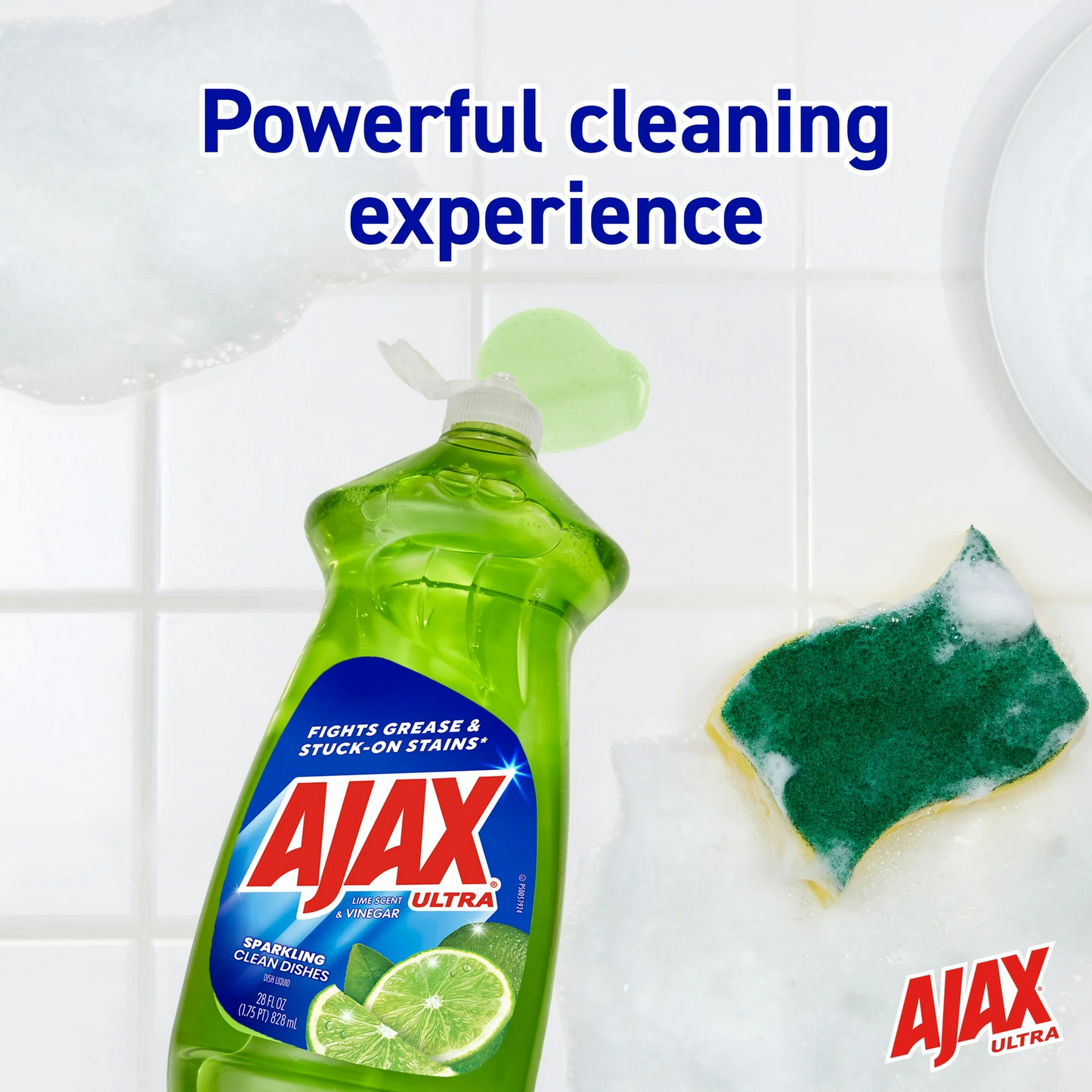 Ajax Ultra Triple Action Dishwashing Liquid - Vinegar & Lime Scent – 828 mL
