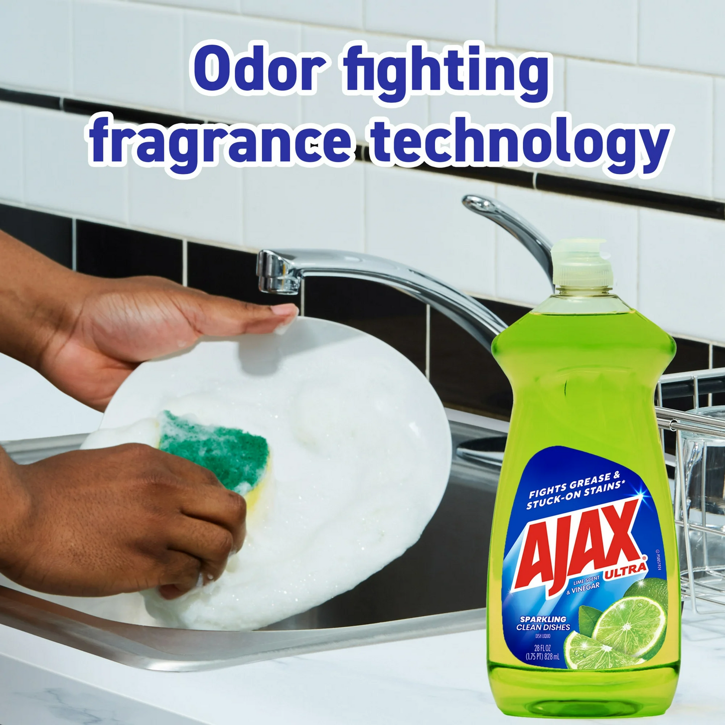 Ajax Ultra Triple Action Dishwashing Liquid - Vinegar & Lime Scent – 828 mL