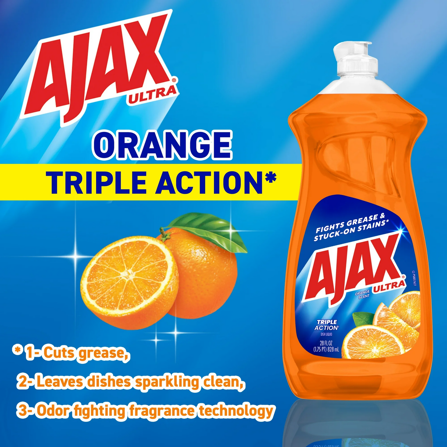 Ajax Ultra Triple Action Dishwashing Liquid - Orange Scent – 828 mL