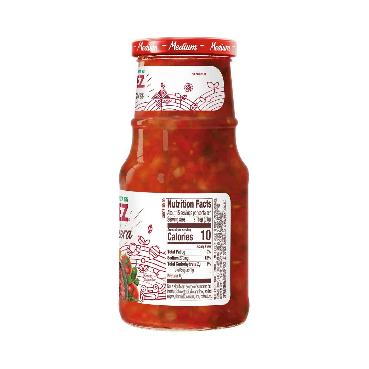Jar of sauce with a red lid on a white background
