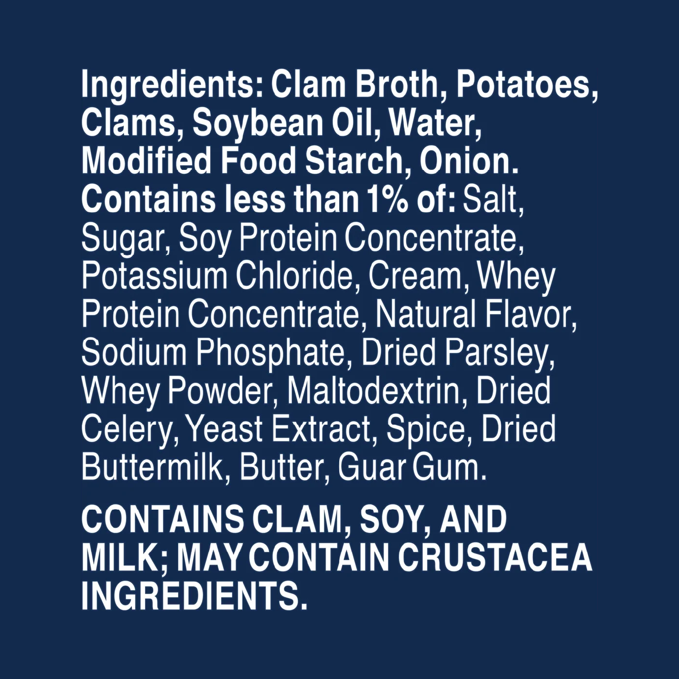 List of ingredients on a blue background