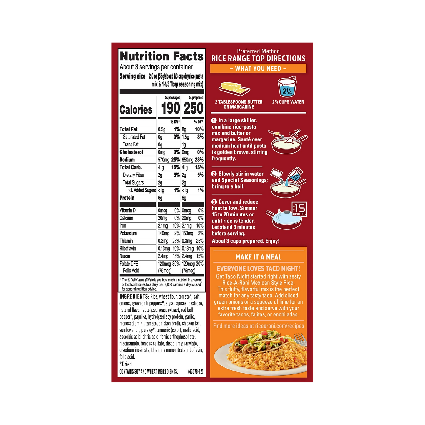 Rice-A-Roni Mexican Style Rice & Pasta Mix – 181 g