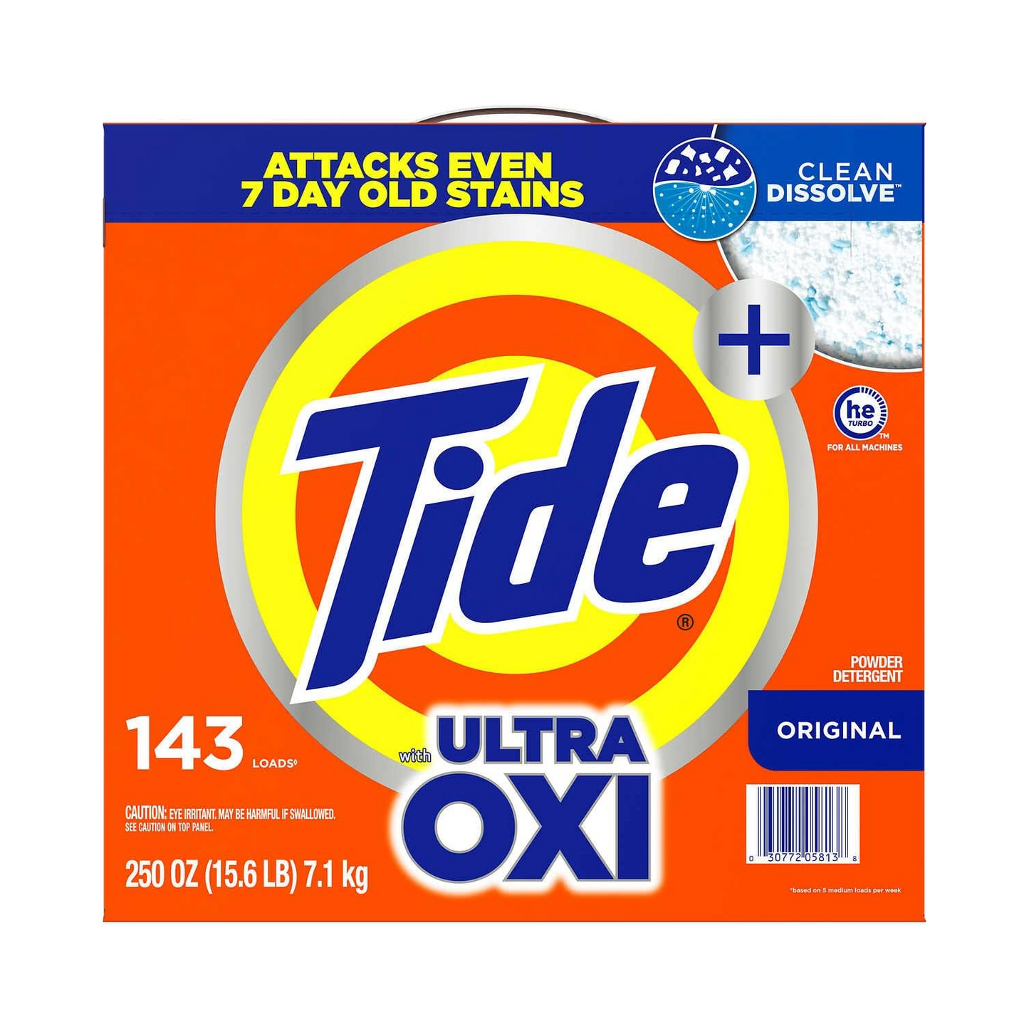 Tide + Ultra Oxi Powder Laundry Detergent, Original Scent – 7.1 kg, 143 loads