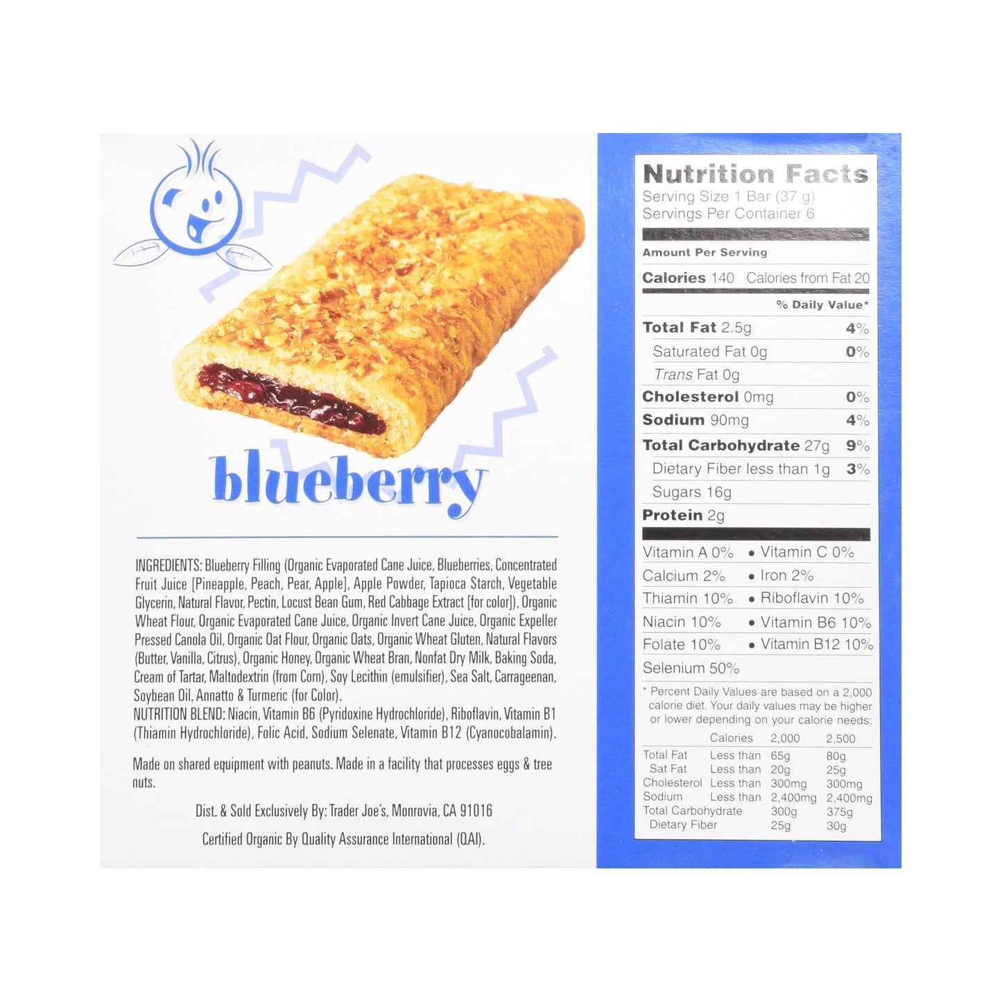 Trader Joe's Low Fat Blueberry Cereal Bars – 6 bars 37g
