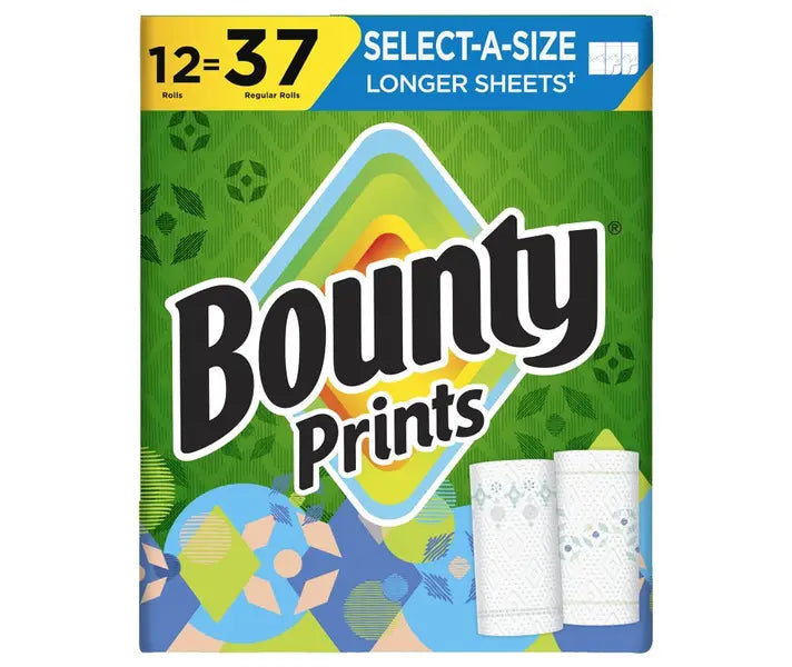 Bounty Prints Select-A-Size 2-Ply Paper Towels, 12 Rolls, 128 sheets/roll