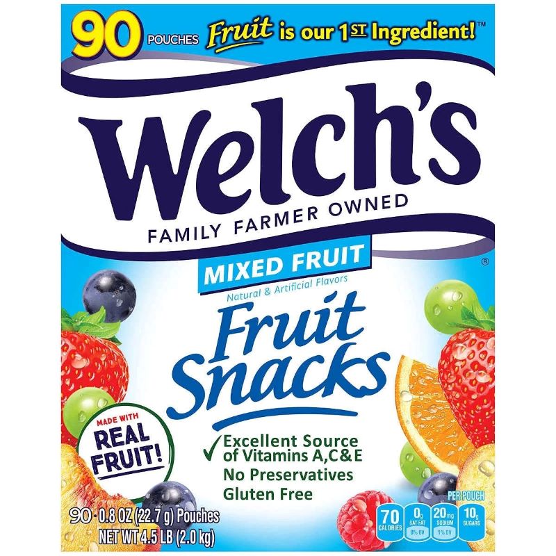 Welch's Fruit Snacks, Mixed Fruit 0.8 oz 90 ct