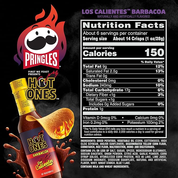 Pringles Hot Ones Barbacoa Potato Crisps 158g