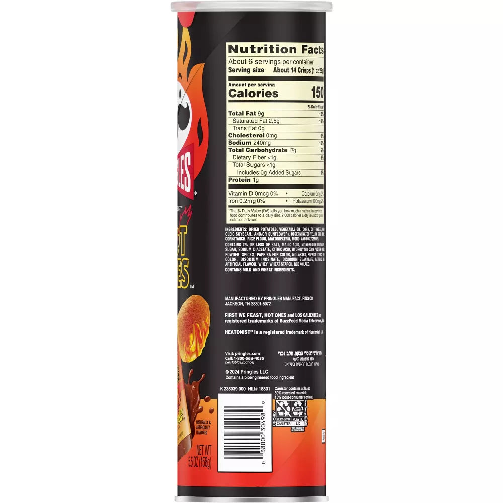 Pringles Hot Ones Rojo Potato Crisps 158g