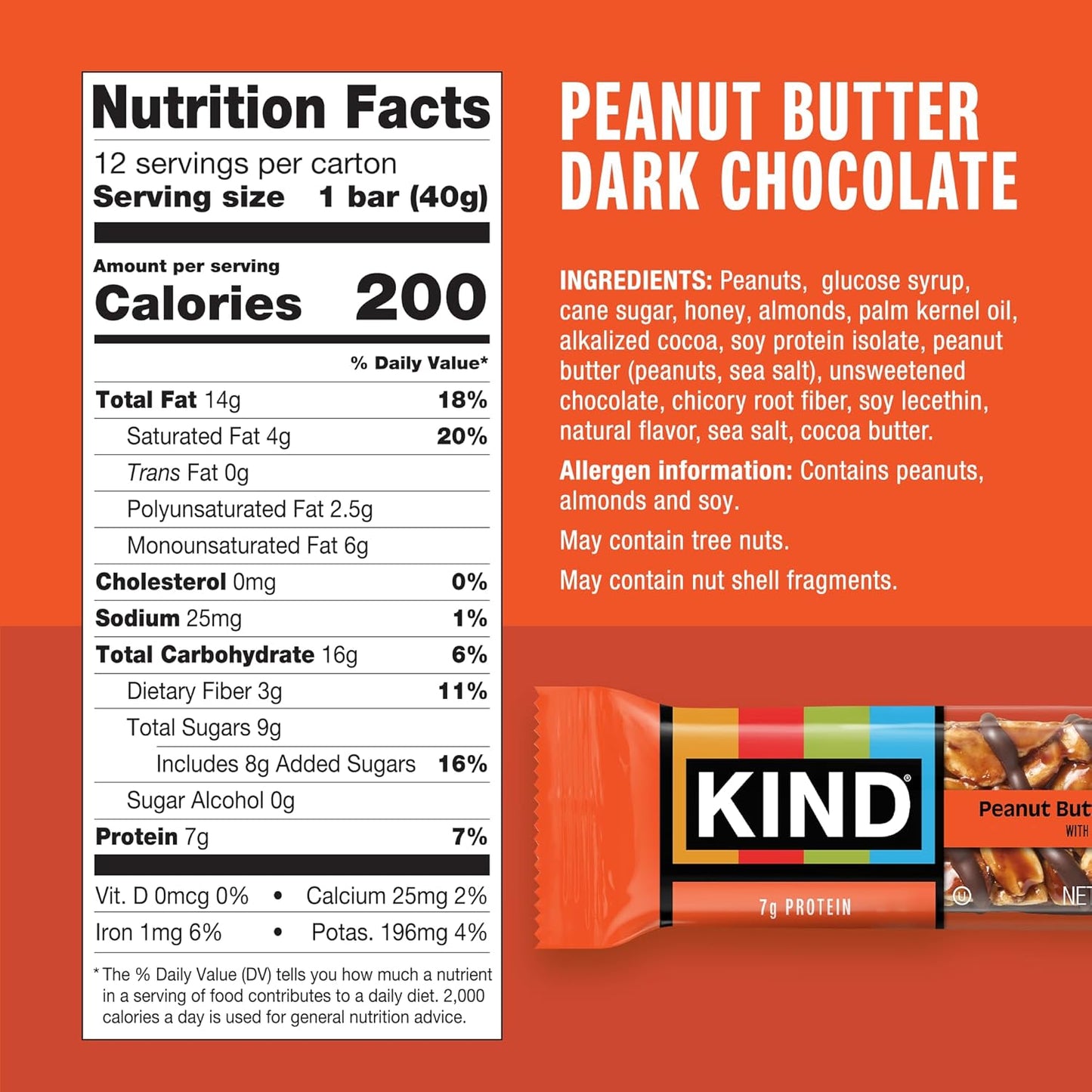 Kind Nut Bar – Peanut Butter Dark Chocolate – 40g