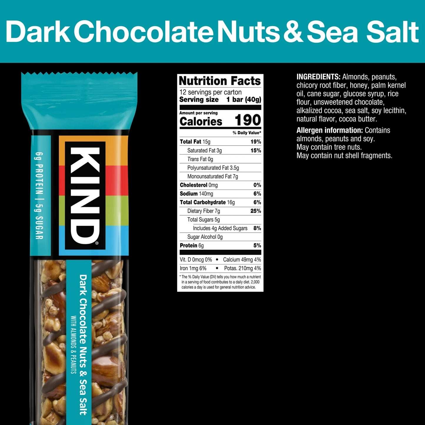 Kind Nut Bar – Dark Chocolate Nut & Sea Salt – 40g