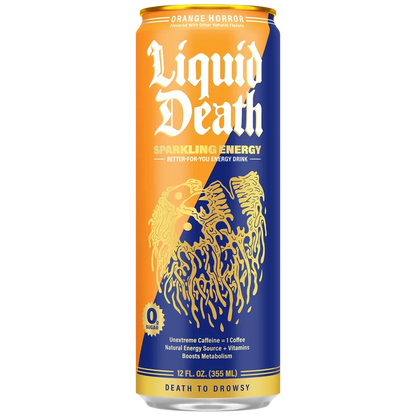 Liquid Death Sparkling Energy Orange Horror Zero Sugar 355ml