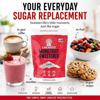 Lakanto Classic Monk Fruit Sweetener with Erythrital, white sugar 1.76lbs