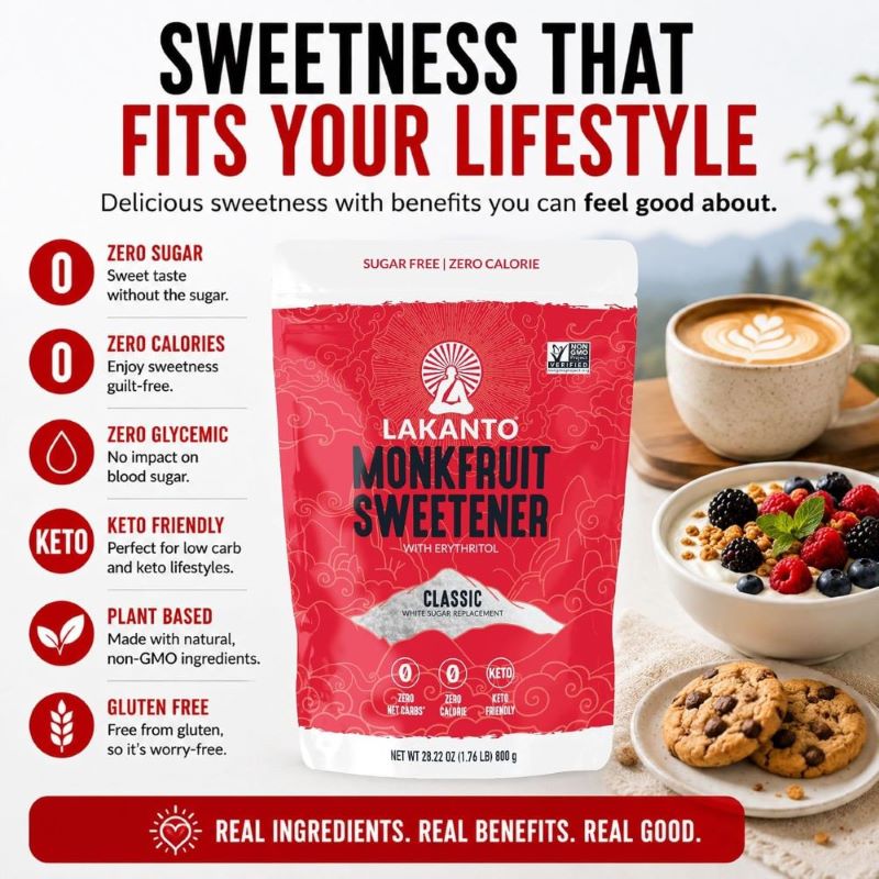 Lakanto Classic Monk Fruit Sweetener with Erythrital, white sugar 1.76lbs