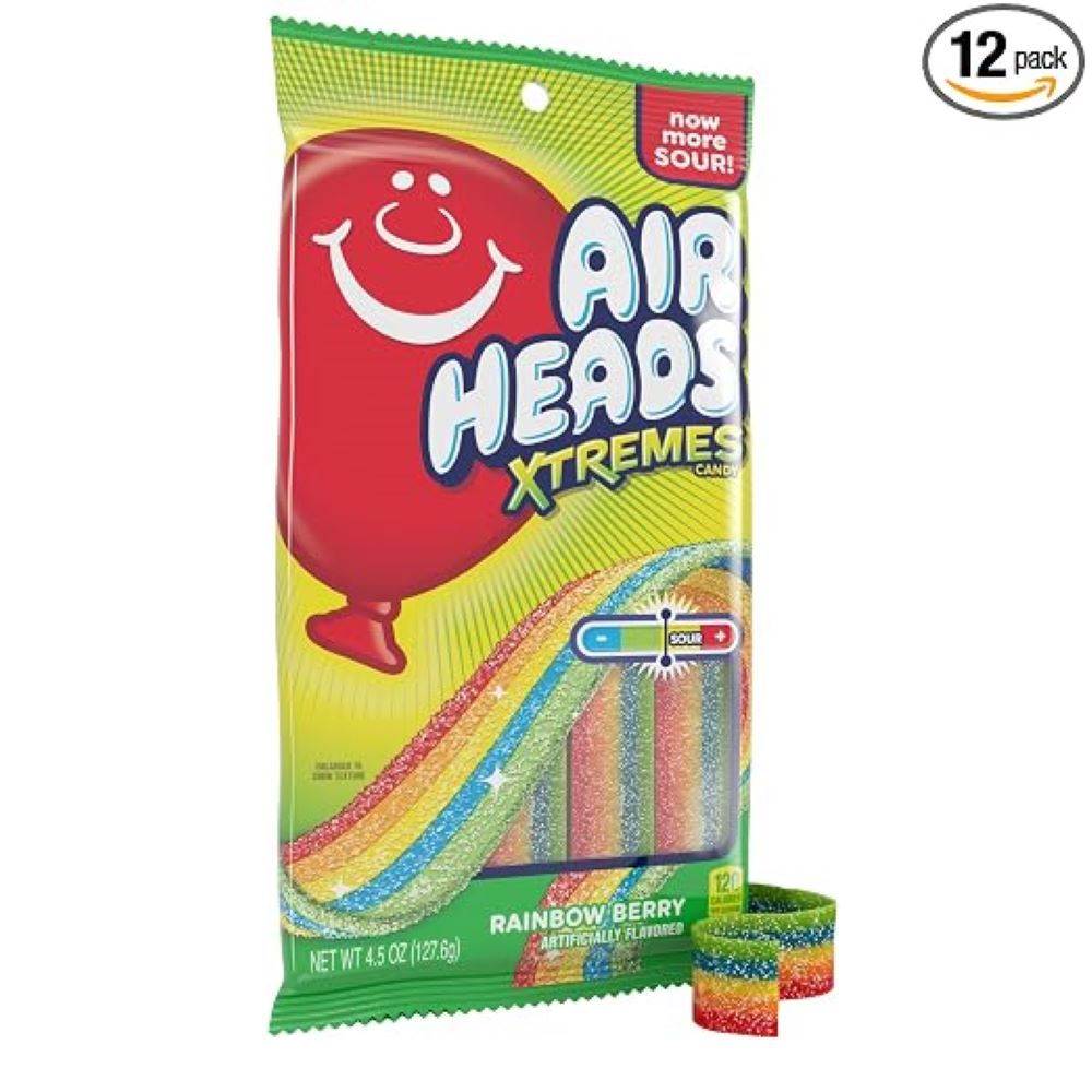 Airheads Xtremes Belts Candy Rainbow Berry Fruit Flavor Artificially Flavored 127.6g(4.5oz)