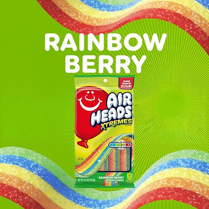Airheads Xtremes Belts Candy Rainbow Berry Fruit Flavor Artificially Flavored 127.6g(4.5oz)