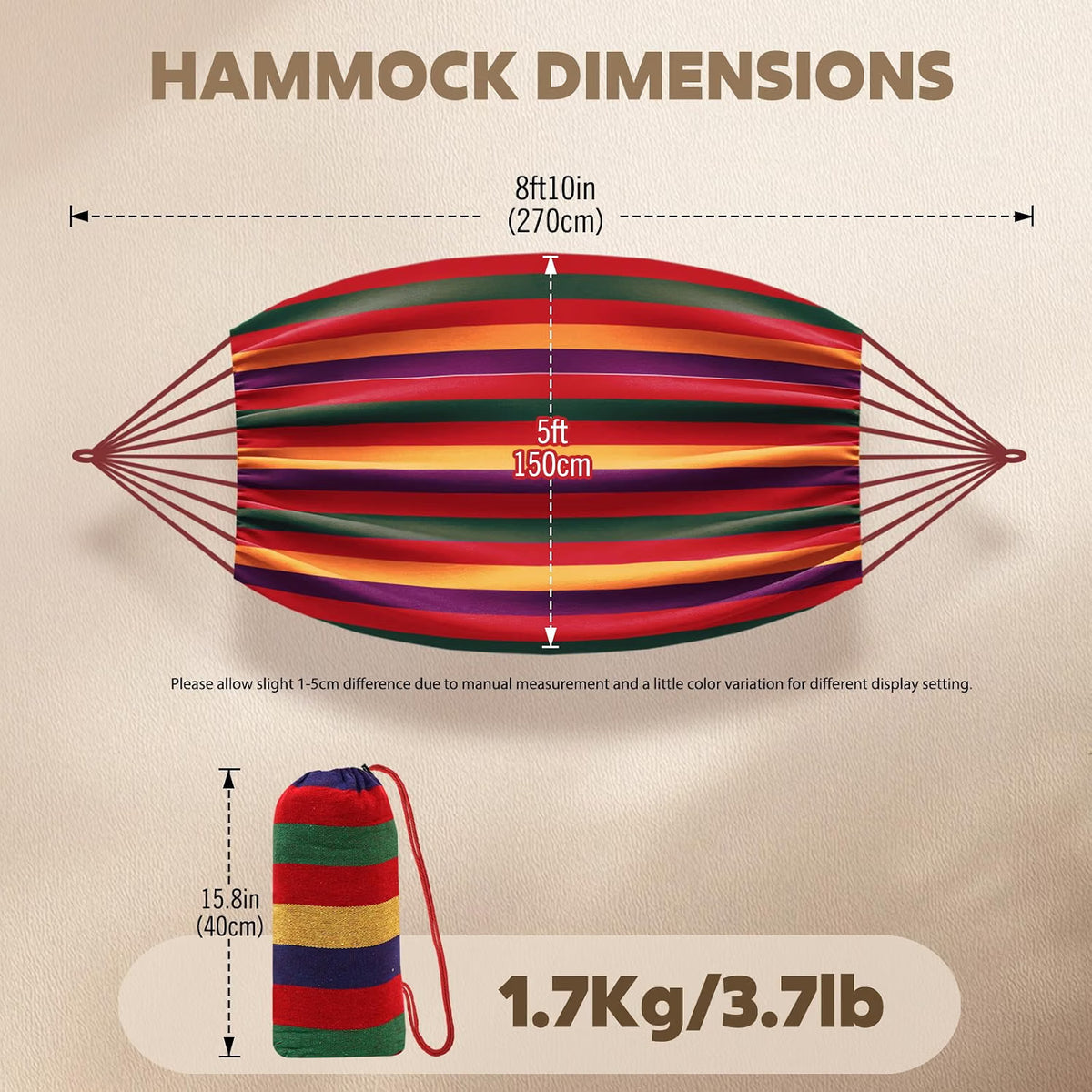 Anyoo Cotton Camping Hammock L275cm x W152cm(108 inches x 60 inches)