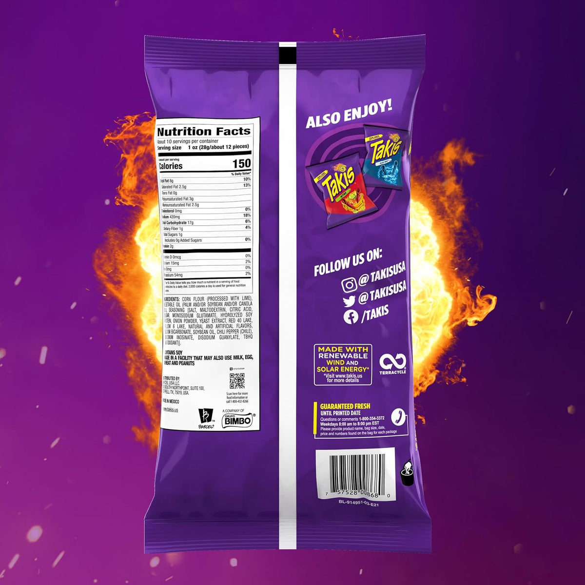 Barcel Takis Fuego  Pepper & Lime Rolled Tortilla Chips 281g(9.9oz)