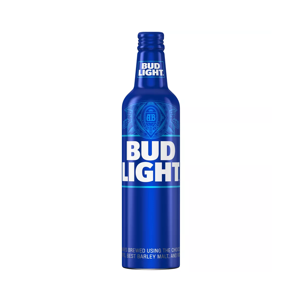 Blue Bud Light bottle on a white background