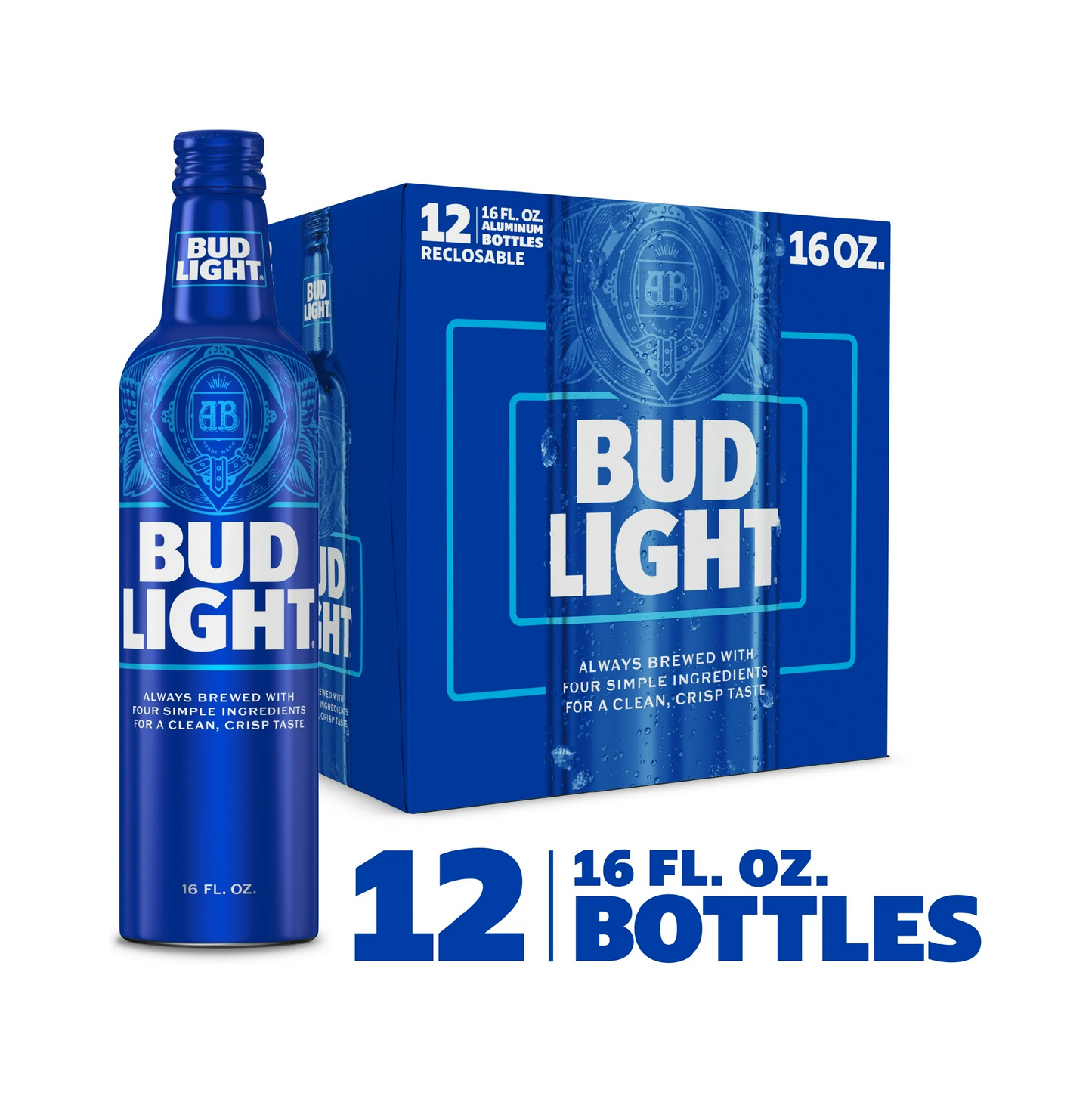 Bud Light American Lager Beer, Aluminum Bottle – 473 mL, 12 ct