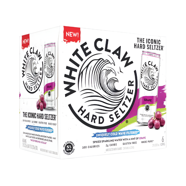 Box of White Claw Hard Seltzer Grape flavor on a white background