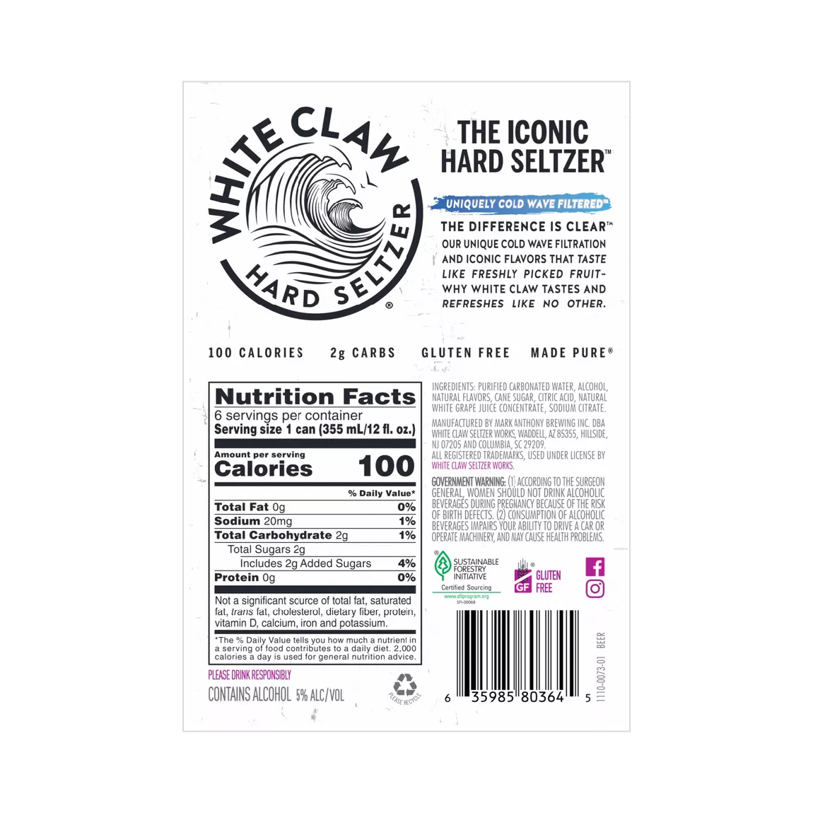 White Claw Hard Seltzer Grape – 355 mL, 6 ct
