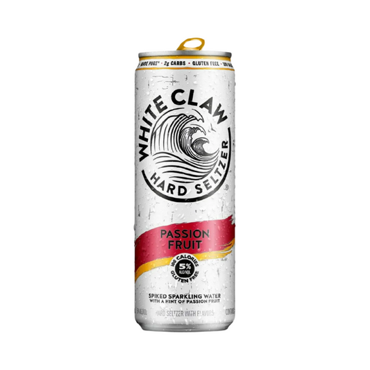 White Claw Hard Seltzer Passion Fruit can on a white background