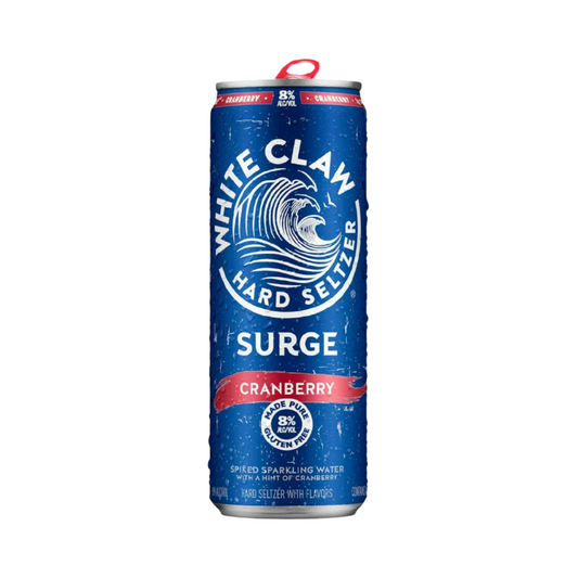 White Claw Hard Seltzer Surge Cranberry can on a white background