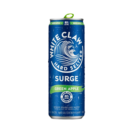 White Claw Hard Seltzer Surge Green Apple can on a white background
