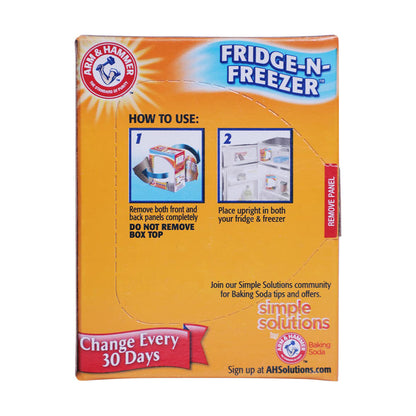 Arm & Hammer Fridge-N-Freezer packaging with usage instructions on a white background