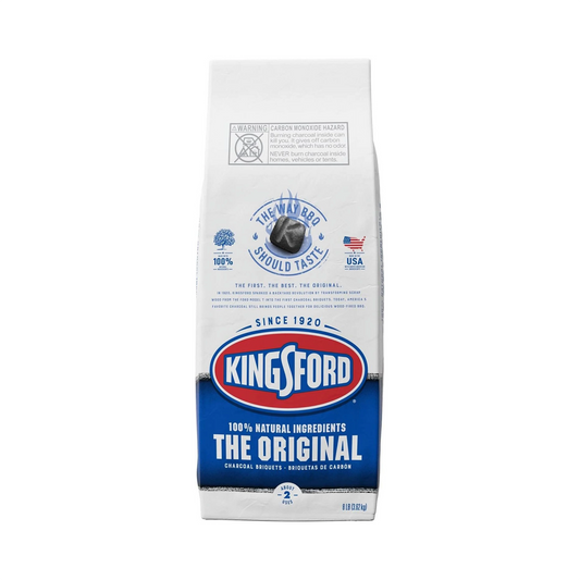 A bag of Kingsford Original Charcoal Briquets - 8 lb, with the brand logo and product information displayed on the front.
