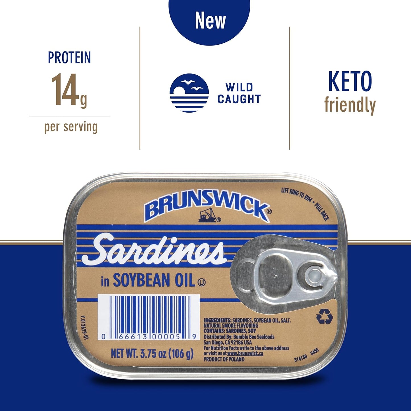 Brunswick Wild Caught Sardines in Soybean Oil – 106 g