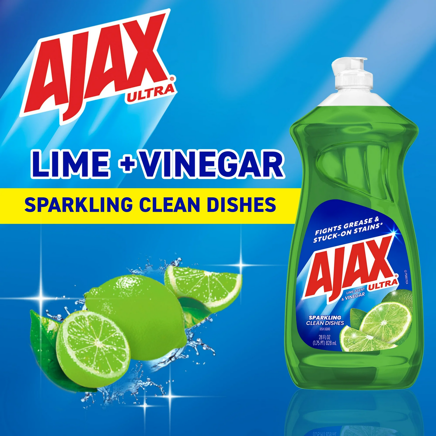 Ajax Ultra Triple Action Dishwashing Liquid - Vinegar & Lime Scent – 828 mL