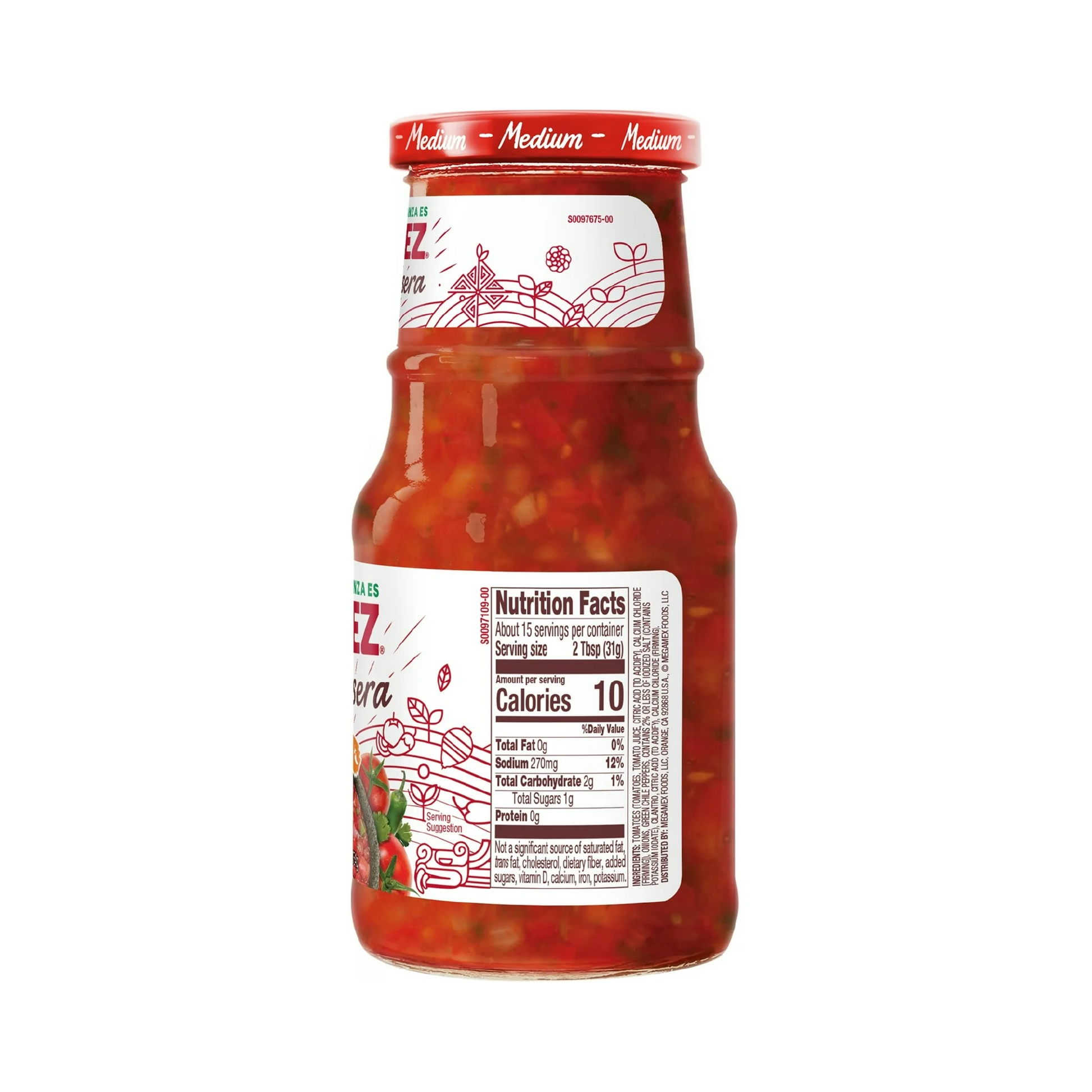 Jar of sauce with a red lid on a white background