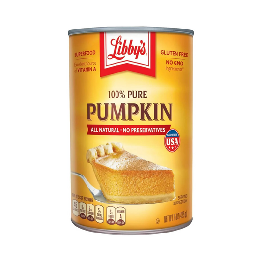Libby's 100% Pure Pumpkin can on a white background
