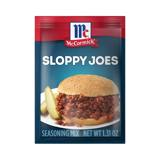 McCormick Sloppy Joes seasoning mix packet on a white background
