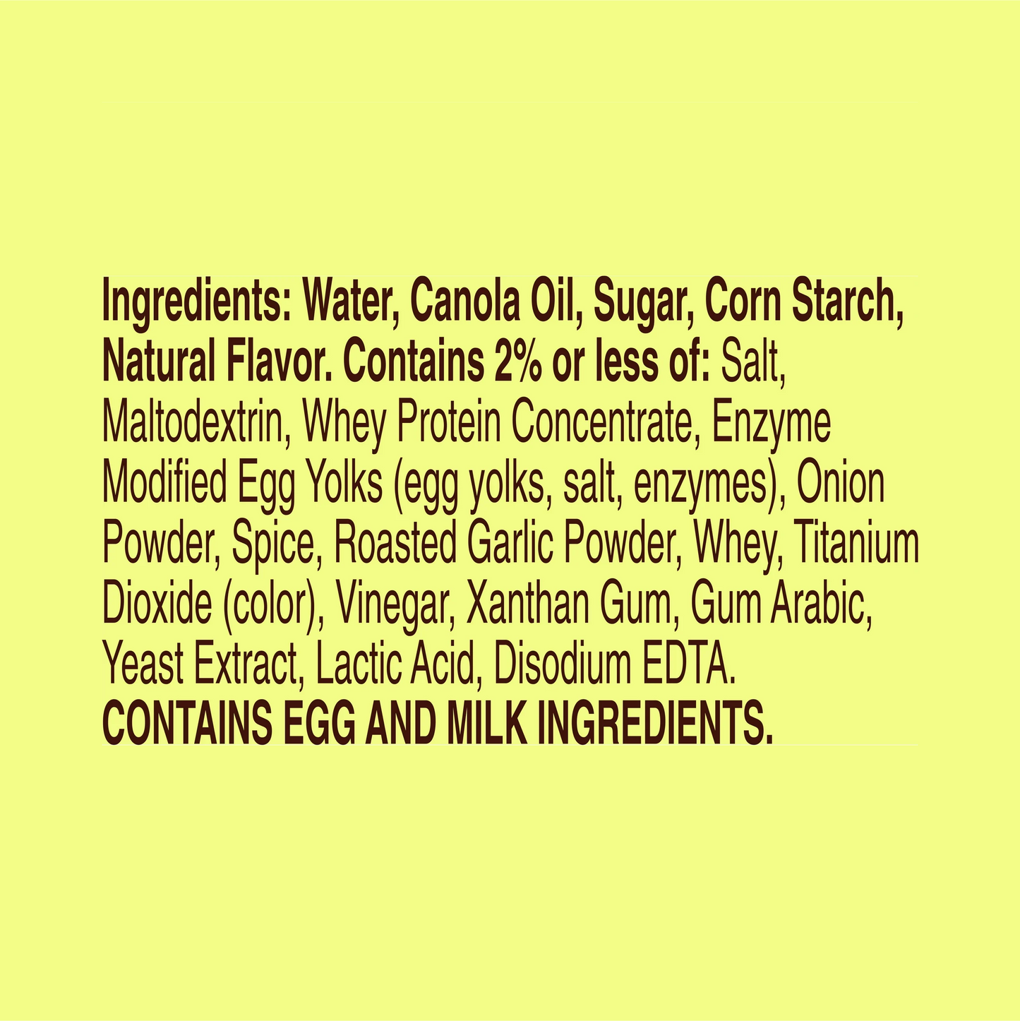 List of ingredients on a yellow background