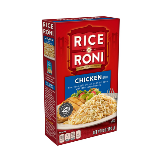 Box of Rice-A-Roni Chicken flavor on a white background
