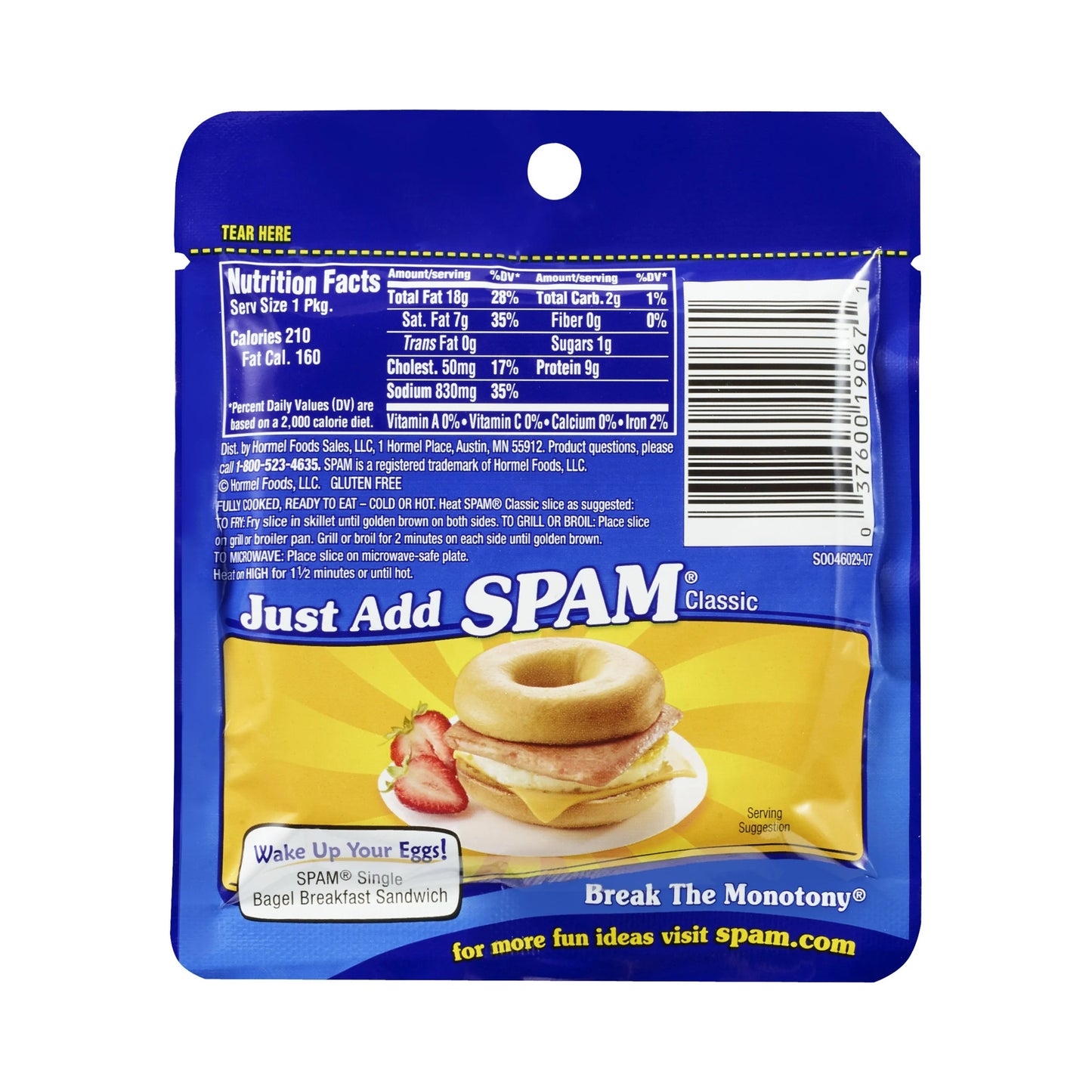 Hormel SPAM Classic Single Pouch Gluten Free – 71 g