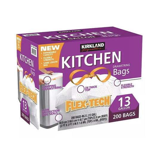 Kirkland Signature 13 Gal Flex-Tech Draw String – 0.9 mil 200 pc