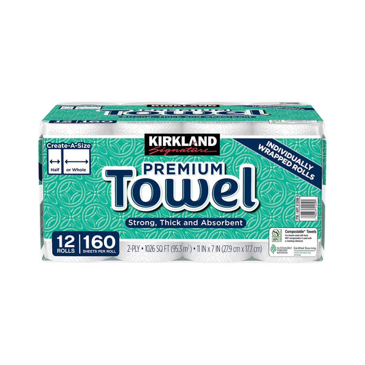Kirkland Signature 2-Ply Paper Towels – 160 Sheets, 12 ct