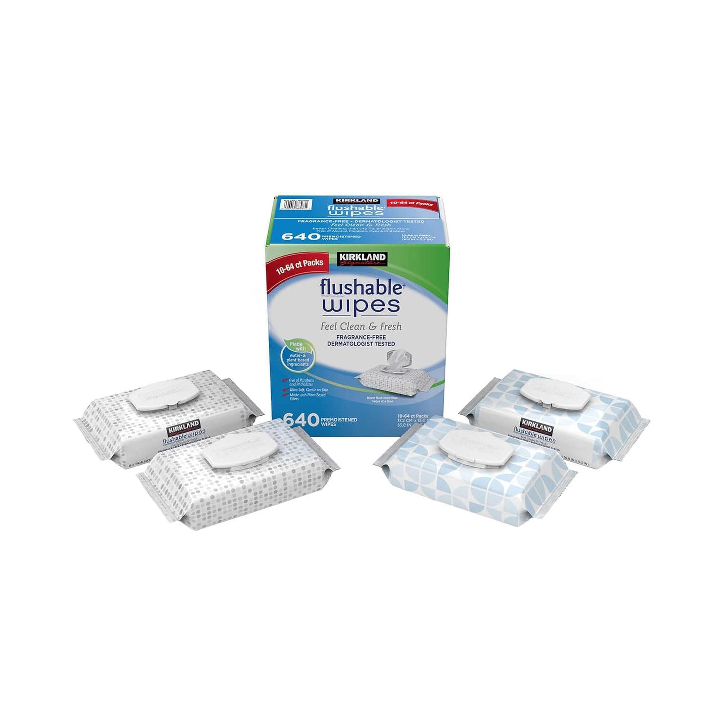 Kirkland Signature Flushable Wipes Cloth Size 17.2x13.4cm – 64s 10ct