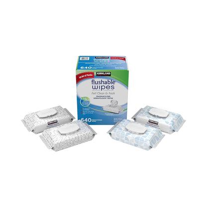 Kirkland Signature Flushable Wipes Cloth Size 17.2x13.4cm – 64s 10ct
