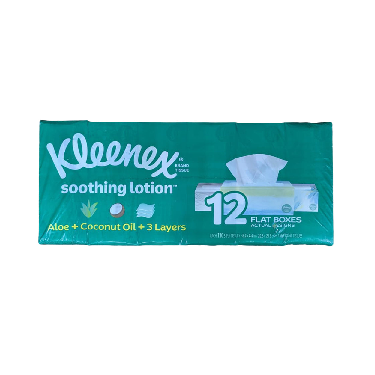 Kleenex Soothing Lotion Tissue Aloe Coconut 3 layers – 12 ct flat box