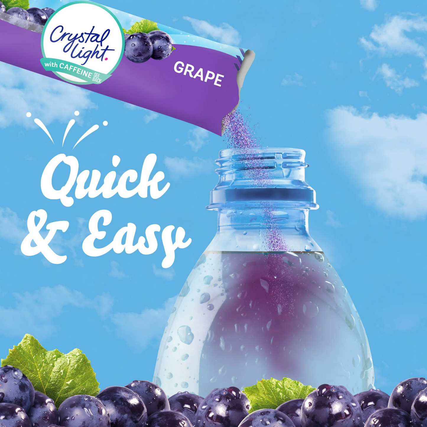 Crystal Light Grape Flavored Powdered Drink Mix with Caffeine – 10 ct