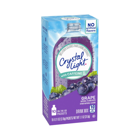 Crystal Light Grape Flavored Powdered Drink Mix with Caffeine – 10 ct