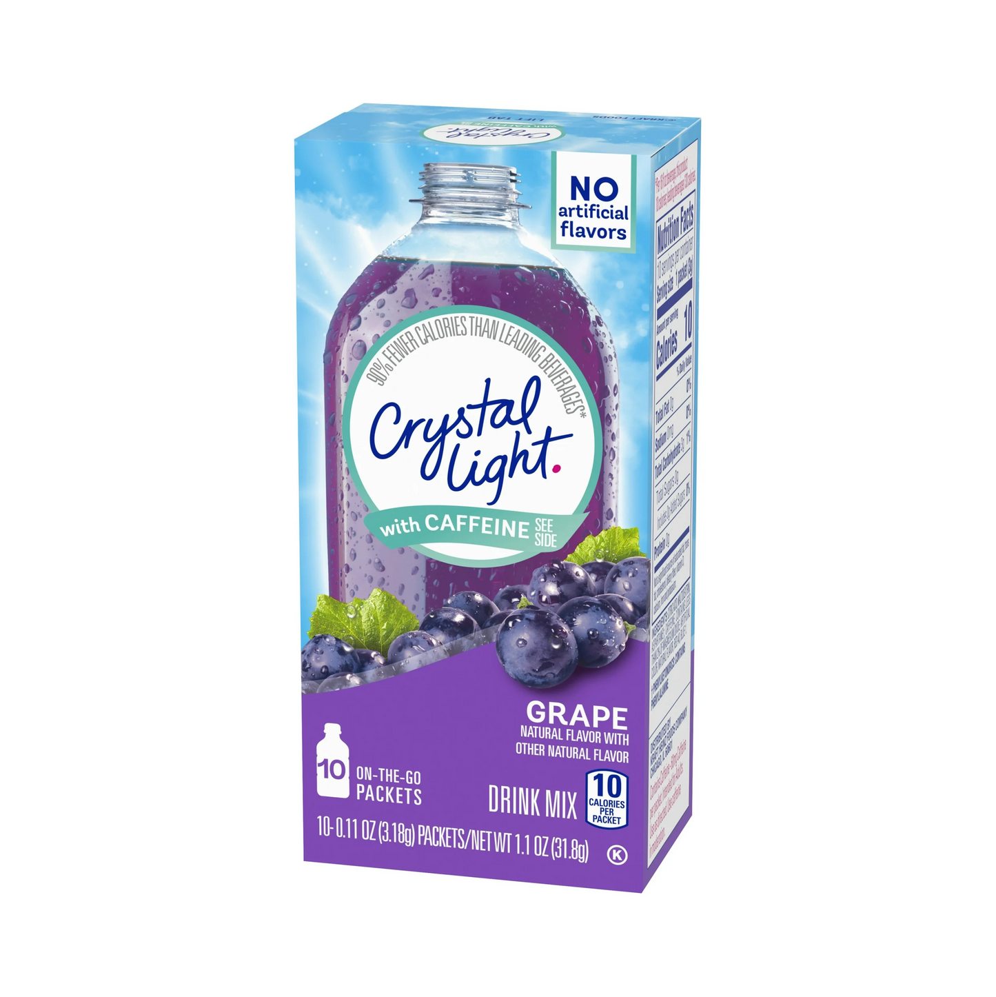 Crystal Light Grape Flavored Powdered Drink Mix with Caffeine – 10 ct